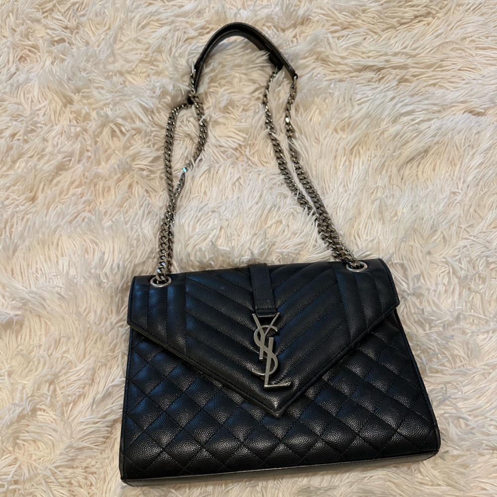 YSL- Yves Saint Laurent Large Black Envelope Purse Quilted